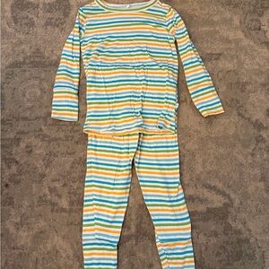 Posh Peanut Green, Yellow, Blue & White Striped Kids Pajama Set